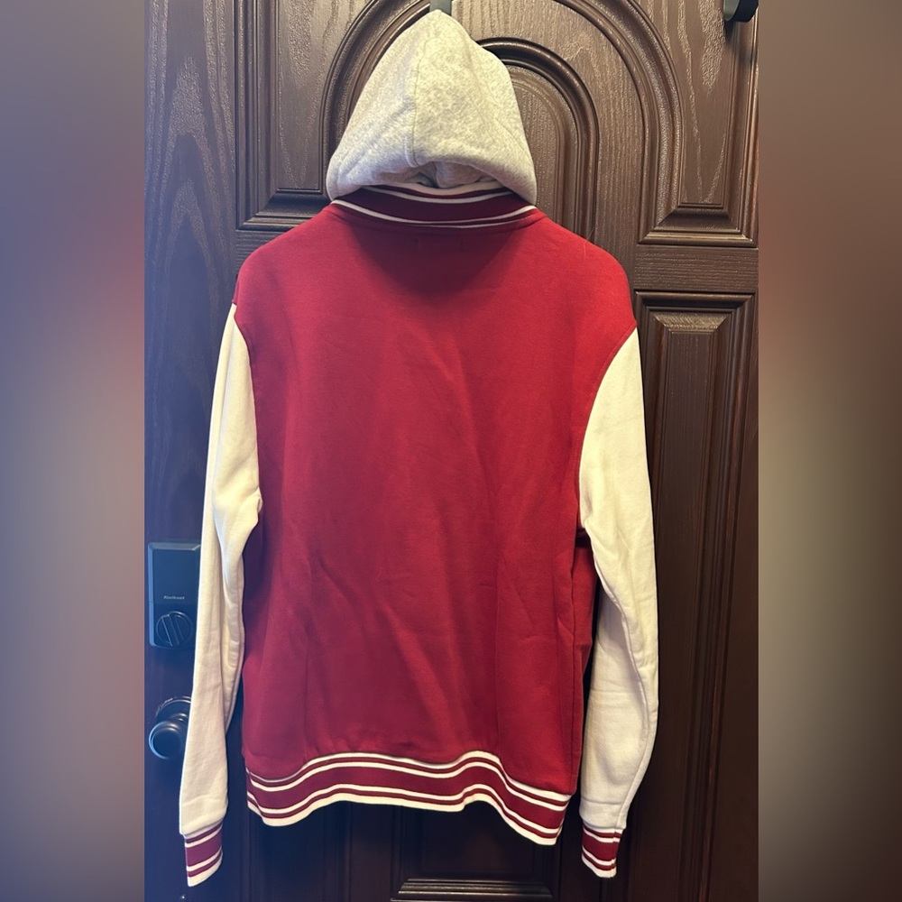 True Religion Red and Gray Hooded Fleece Varsity Jacket-Size Medium NWT😀 - Picture 4 of 4